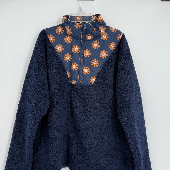 Vera Bradley 1/4 Zip Jacket Womens Size Medium Teddy Fleece Quilted Floral Blue - Picture 4 of 9